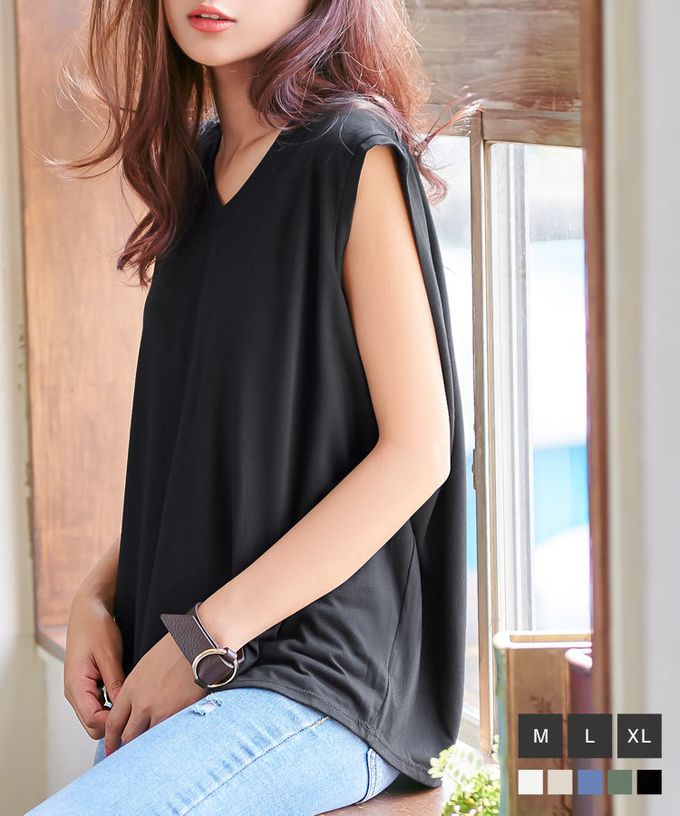 日本 Kobe Lettuce - 定番款率性無袖上衣(領可選)-黑