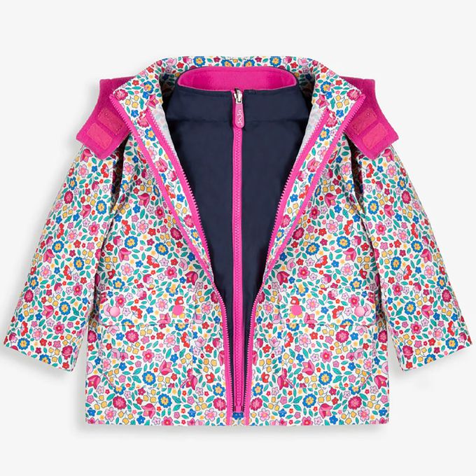 英國 JoJo Maman BeBe - 四合一多功能防水保暖連帽外套-花海