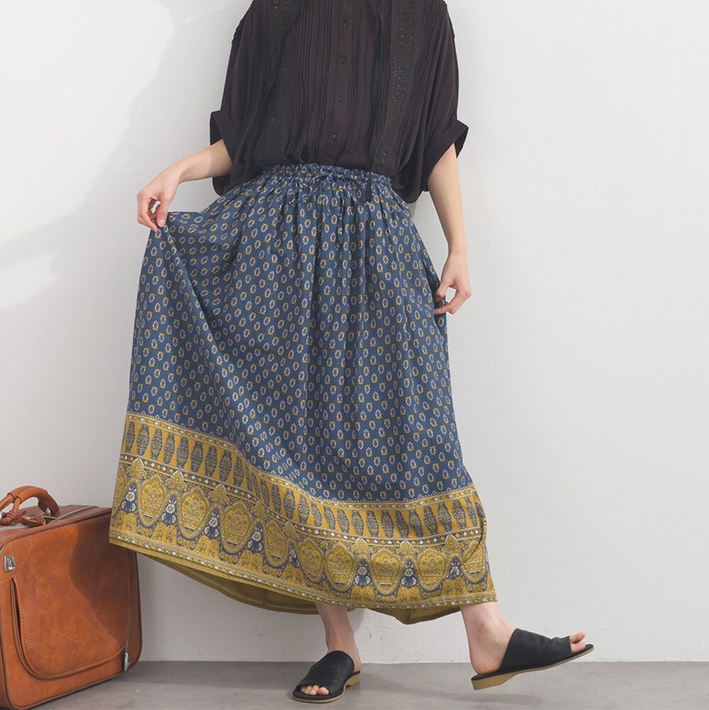 熱銷再販 2way雙面穿印度棉典雅長裙-藍x芥末黃