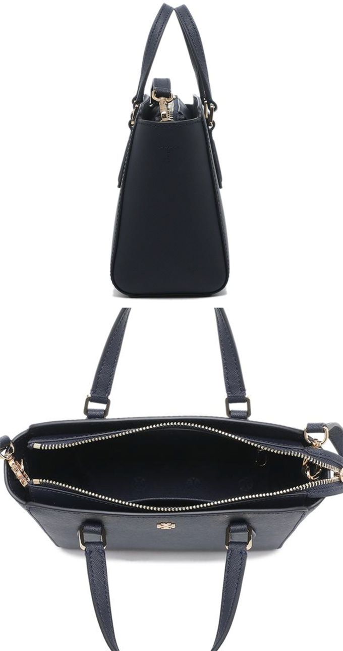 Tory Burch - 雙T-LOGO素面皮革兩用包 (深藍)