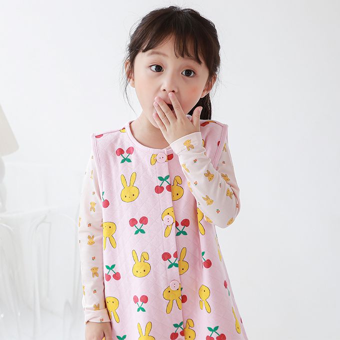 正韓 Cogibu - 極舒適無螢光劑 100% 有機棉幼兒/兒童鋪棉保暖防踢背心-櫻桃兔