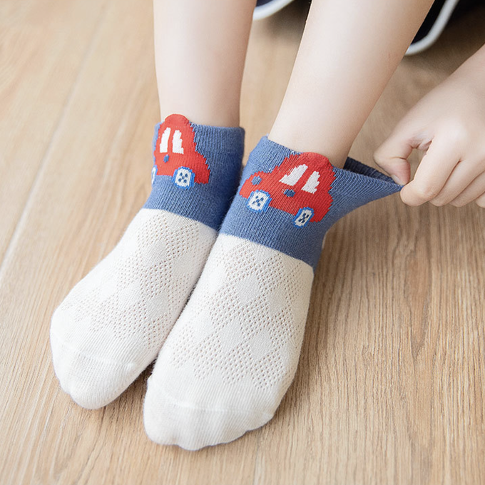 love, charlotte - 小汽車點膠室內防滑網點短筒襪-5 雙一組