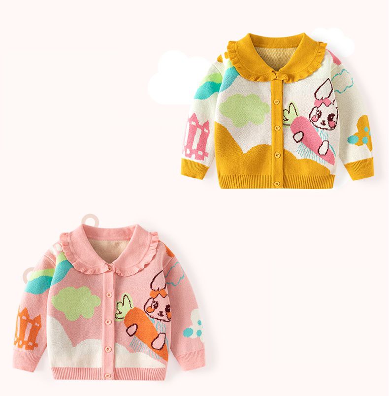 純棉花邊領針織排釦外套-蘿蔔兔兔-粉色