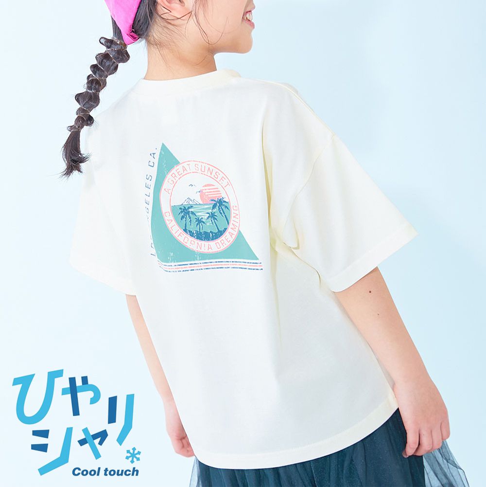 涼感速乾網眼 廓形短袖T恤-海灘-白