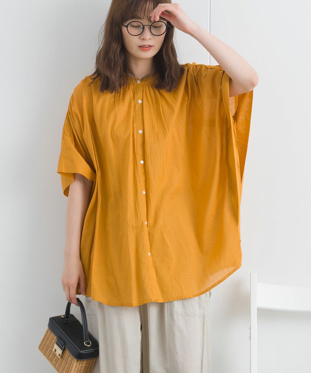 日本女裝代購 - 100%印度棉 質感百搭落肩短袖襯衫-經典黑