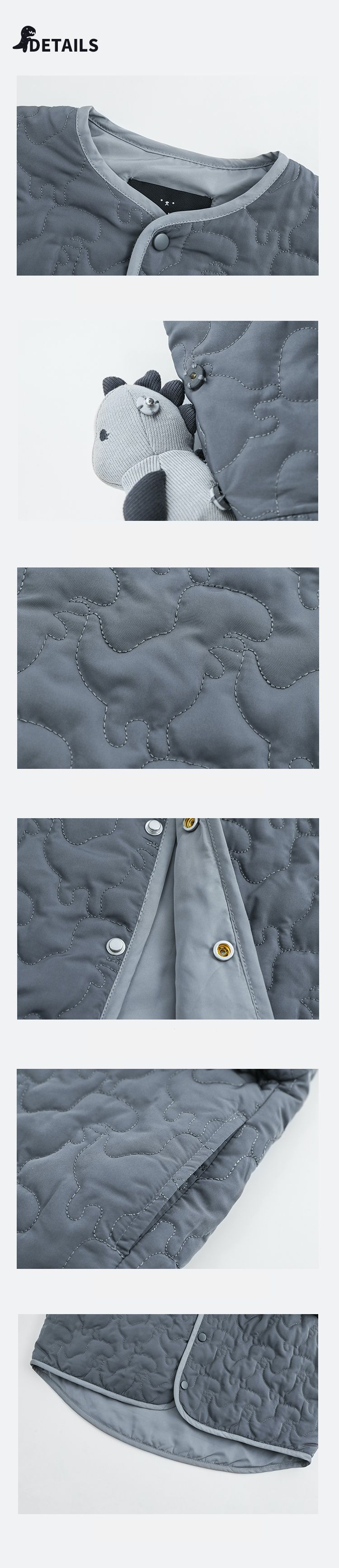 TONGMO - 可拆卸造型鋪棉包邊保暖外套-恐龍-淺灰色
