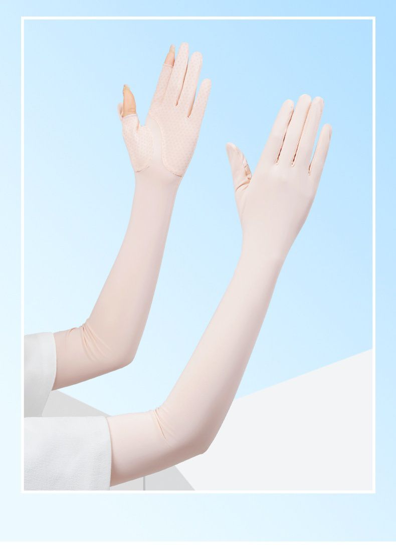 UPF50+成人冰絲涼感防曬袖套-指尖開口款-粉色 (F(約52x10CM))