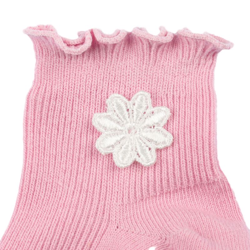 akachan honpo - 羅紋中筒襪-小花蕾絲-粉紅色