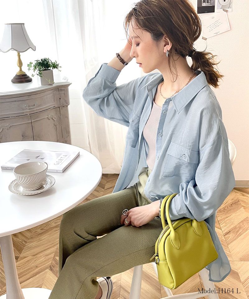 日本 Classical Elf - 空氣感透膚翻領薄襯衫-灰棕