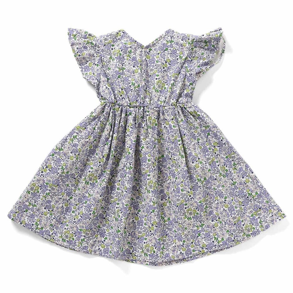 百搭款小荷葉短袖洋裝-小碎花-薰衣草紫