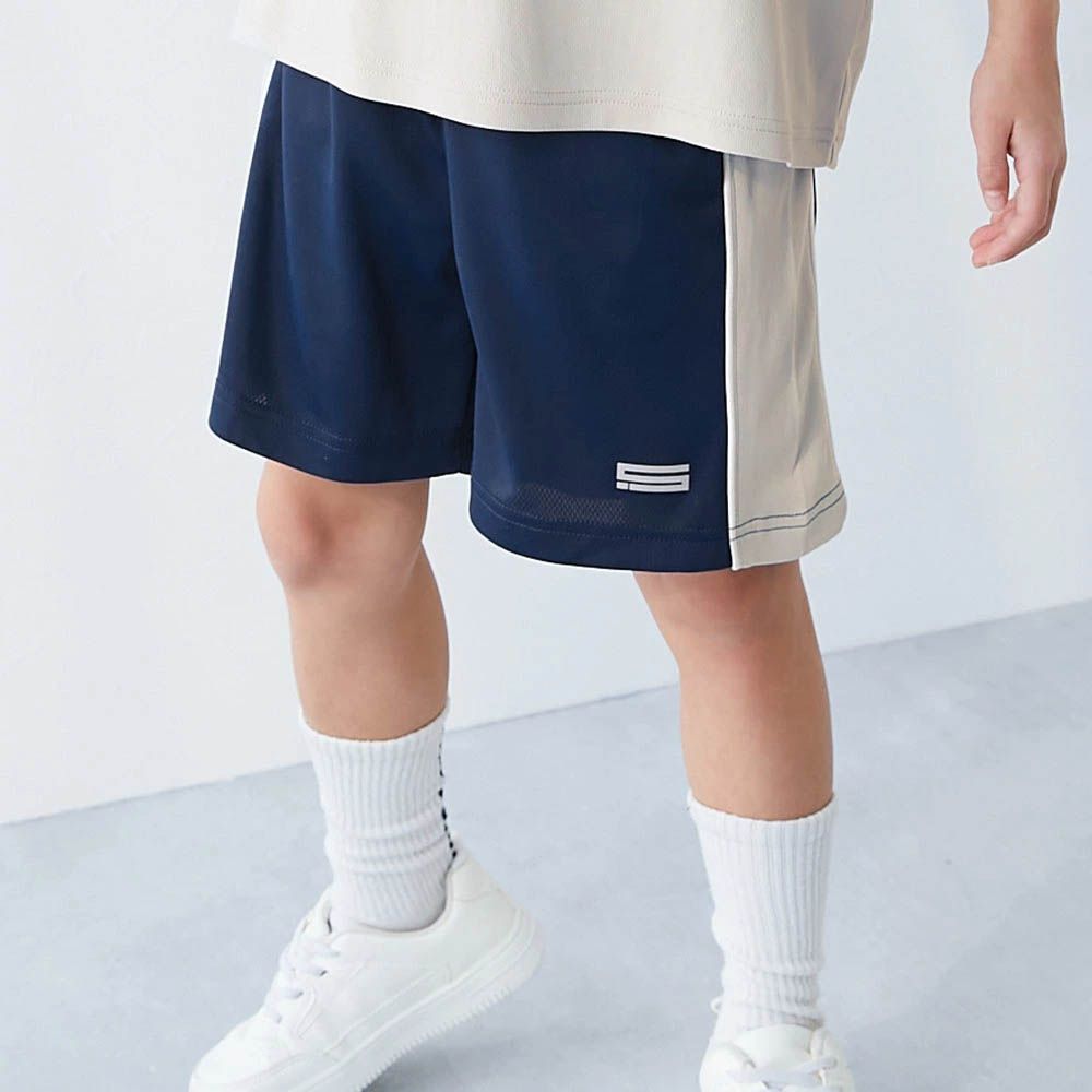 速乾網眼撞色系涼爽短褲-深藍x淺灰