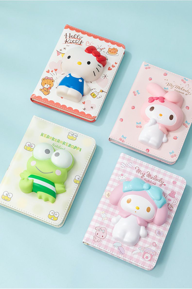 卡通3D立體減壓手帳筆記本-卡通人物美樂蒂+櫻桃-粉色 (12.7x17.5cm)