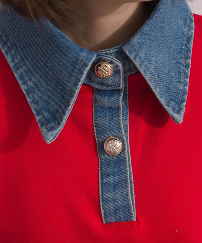 日本 ELENCARE DUE - 牛仔領層次感厚磅休閒長袖上衣-黑