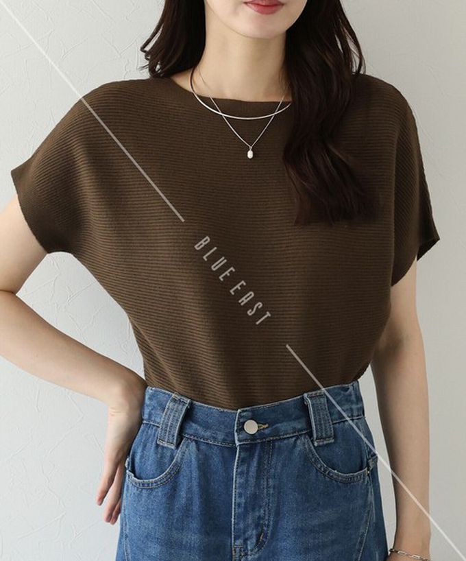 日本 BLUE EAST - 美型修身柔軟羅紋蝙蝠袖上衣-黑