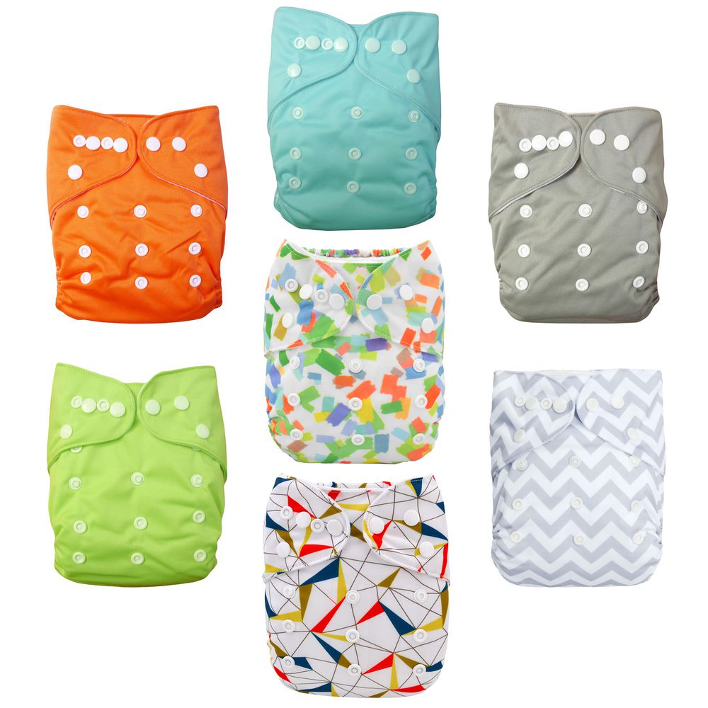 Nora's Nursery - 成長型口袋式布尿布-7件組 送收納袋 附尿墊-中性優雅 (4.5~16公斤)