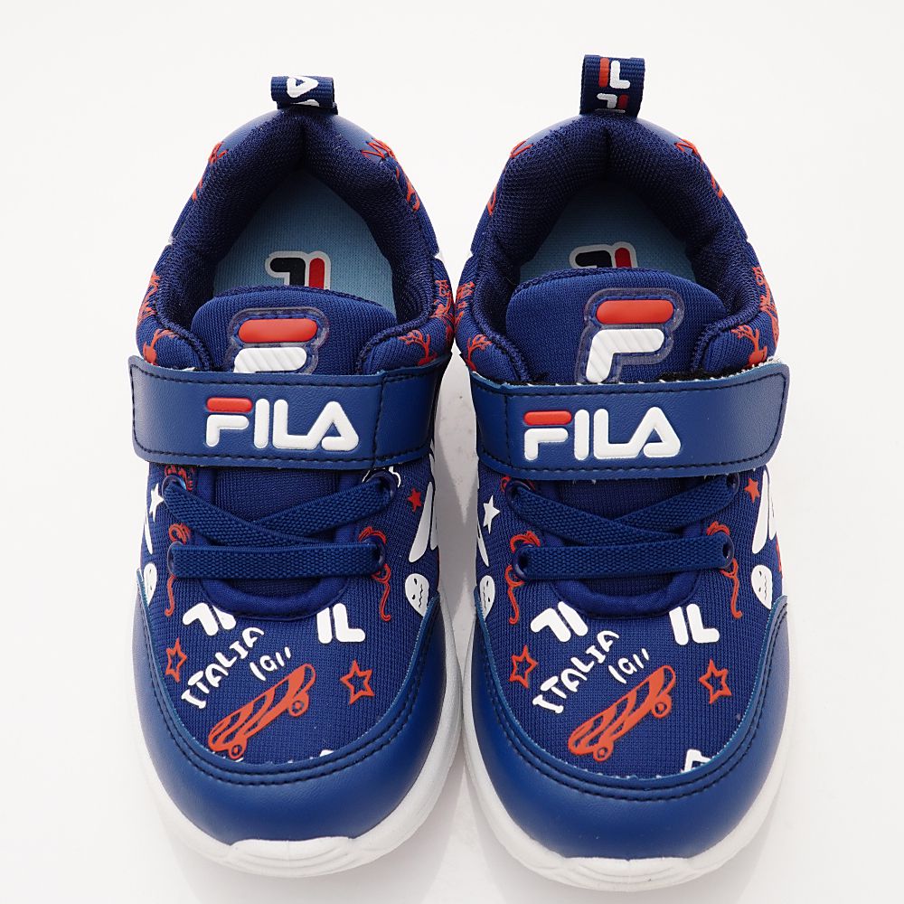 FILA - 半氣墊彈力印花運動鞋(中大童段)-藍白紅