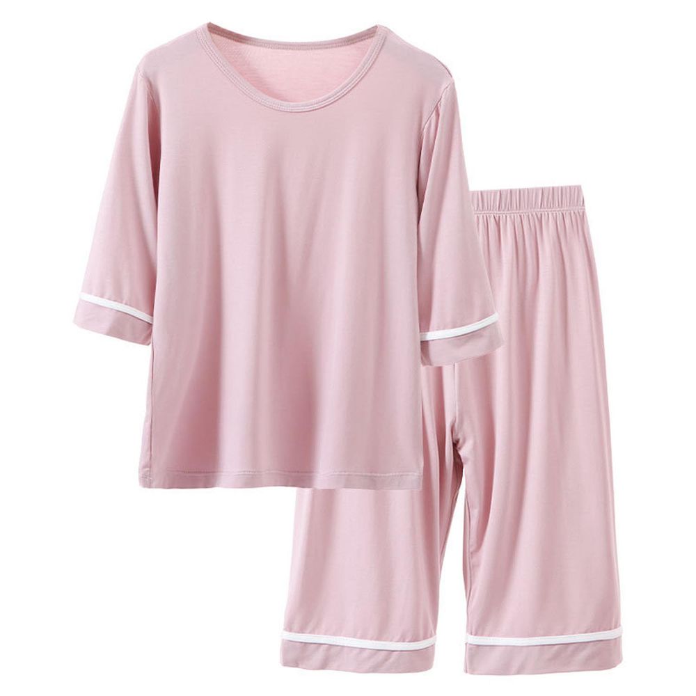 MAMDADKIDS - 素色透氣七分袖套裝/家居服-藕粉色