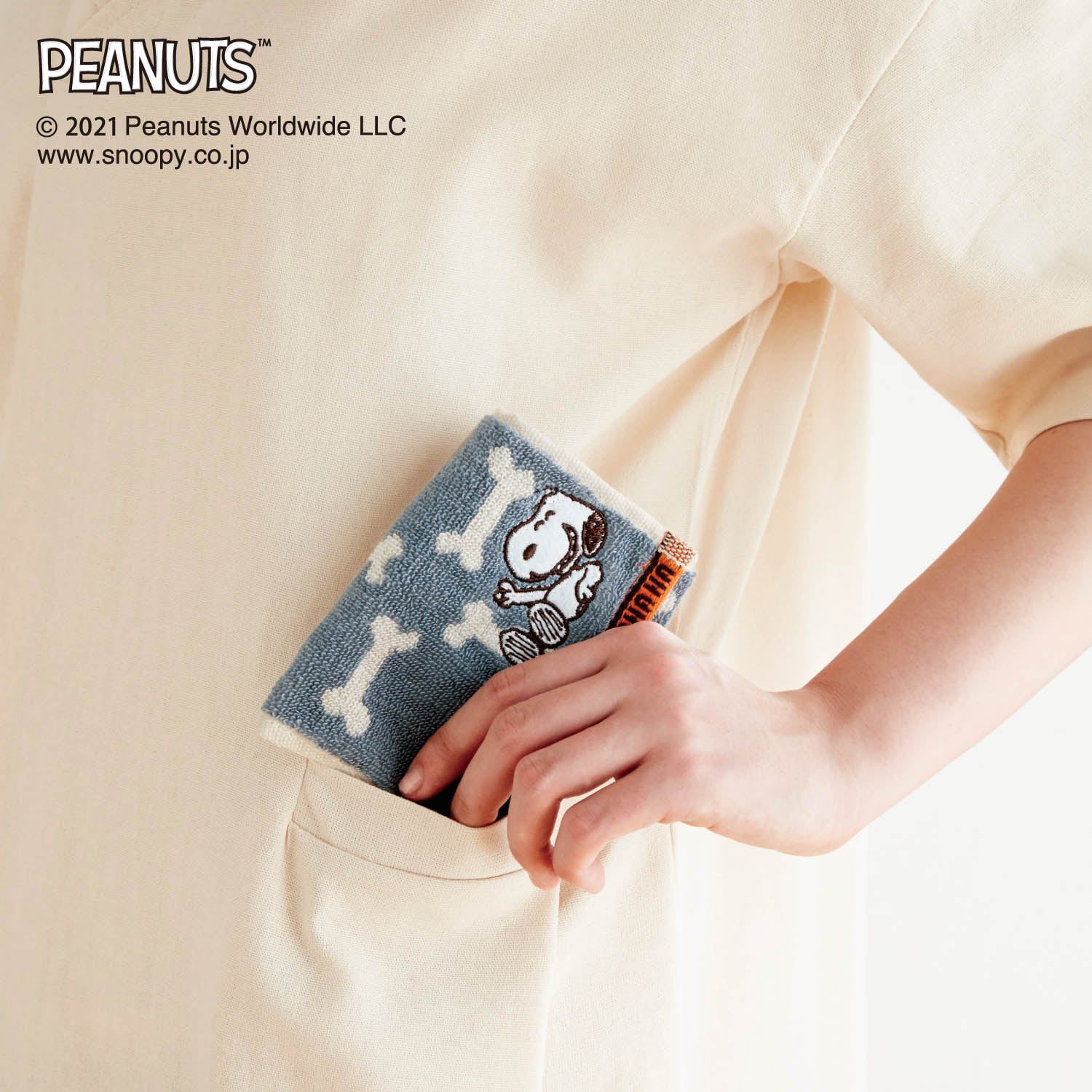 日本千趣會 - 史努比 抗菌除臭加工100%棉手帕-安迪和奧拉夫-藍綠 (約12.5×25cm)