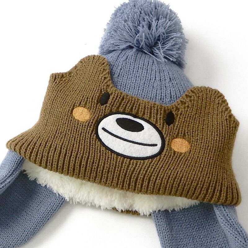 日本 ZOOLAND - 防寒刷毛保暖針織毛帽-立體小熊-卡其 (頭圍(50-54cm))