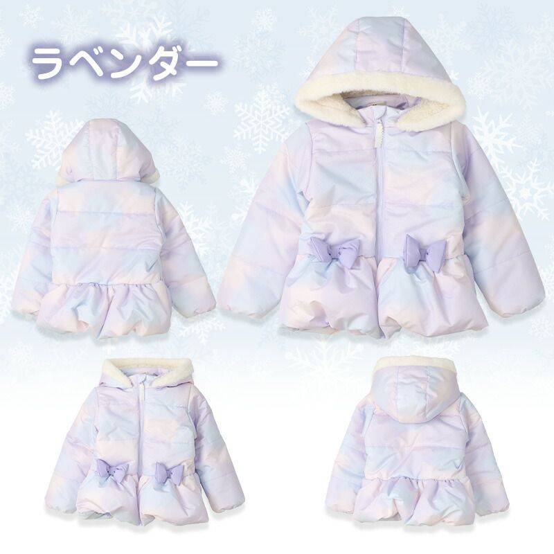 日本 ZOOLAND - 撥水加工 毛絨保暖連帽鋪棉外套-蝴蝶結-粉漸層