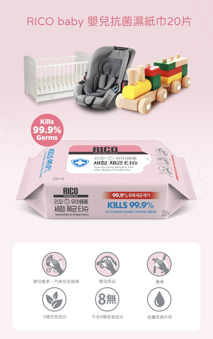 韓國RICO baby - 抗菌濕紙巾(Sanitizing-20抽)－30入