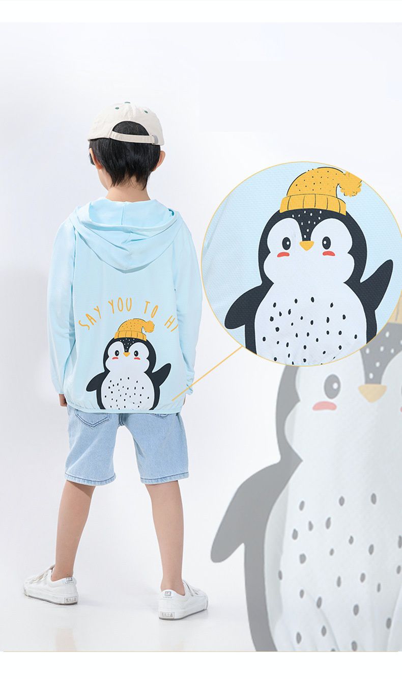 MAMDADKIDS - UPF50+鳥眼布透氣連帽防曬外套-企鵝-綠色