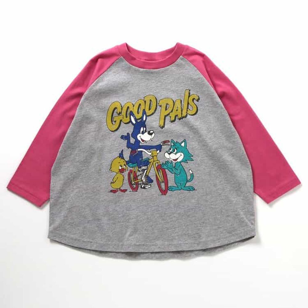 帥氣美式風格長袖上衣-好夥伴-灰X桃粉