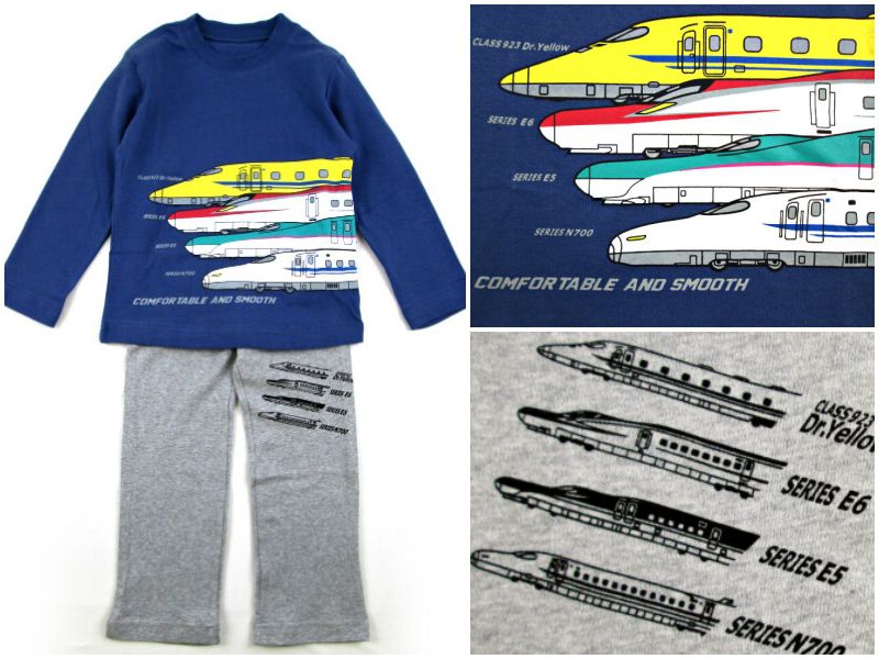 日本服飾代購 - 純棉印花長袖家居服-新幹線-深藍X灰褲