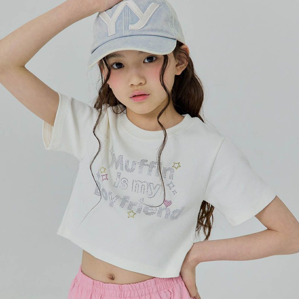 Y2K亮片點綴短袖上衣-象牙白