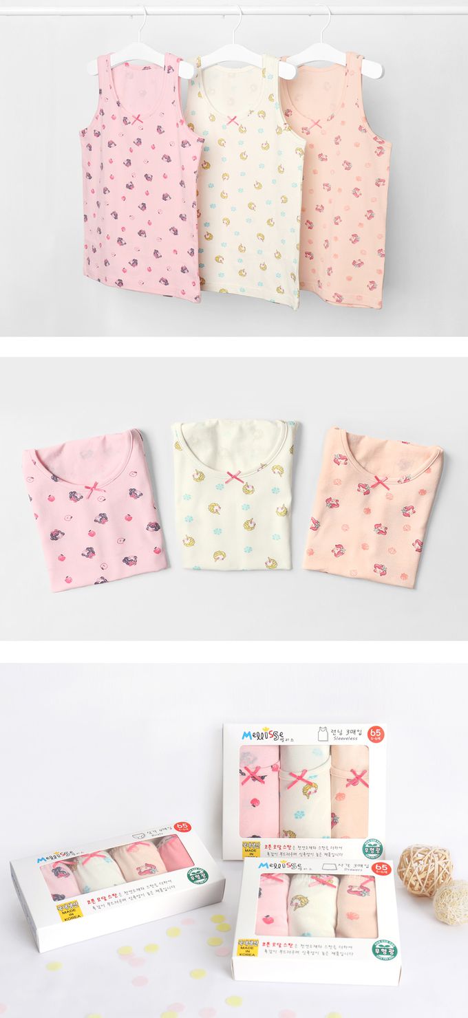 韓國 Mellisse - 韓製莫代爾棉混紡背心(女寶)-童話公主-黃X橘X粉-三件組
