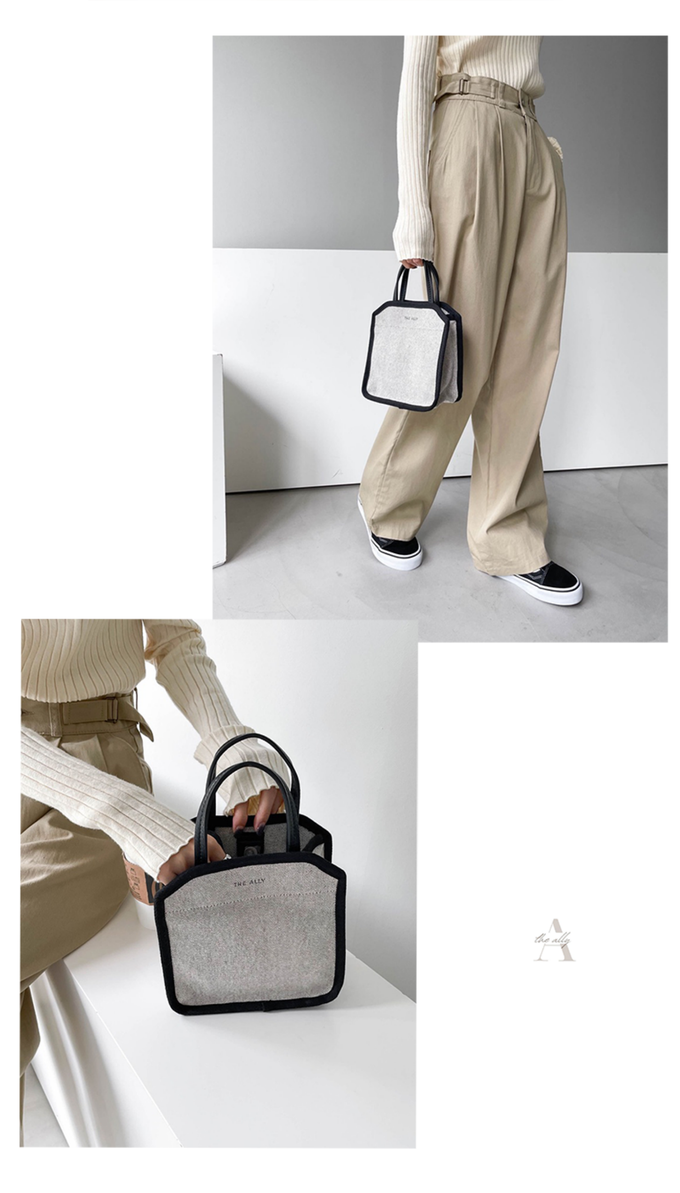 韓國 THEALLY - 質挺帆布方包手提/肩背包-黑 (迷你)