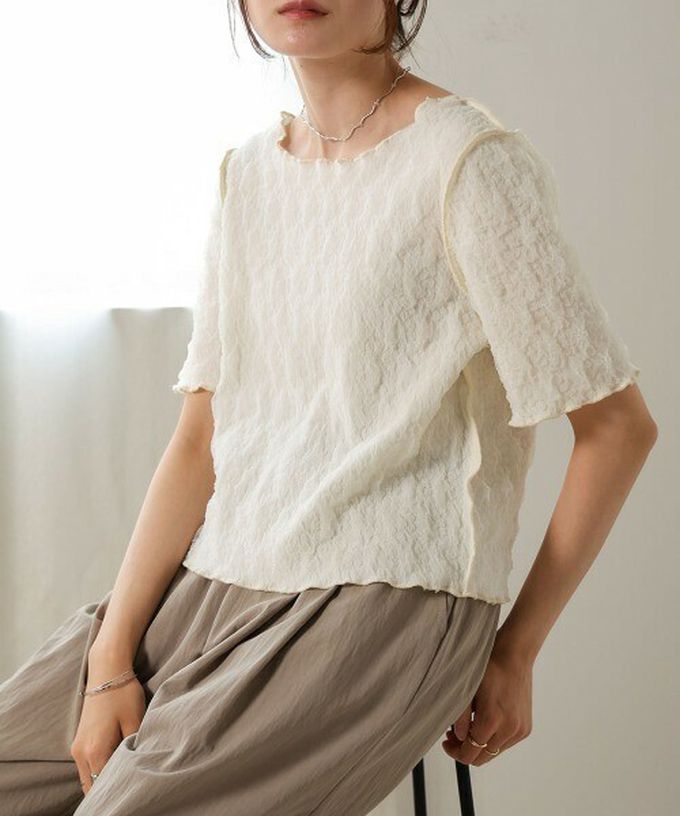 日本 Bab - 前後穿清爽皺褶短袖上衣-象牙白