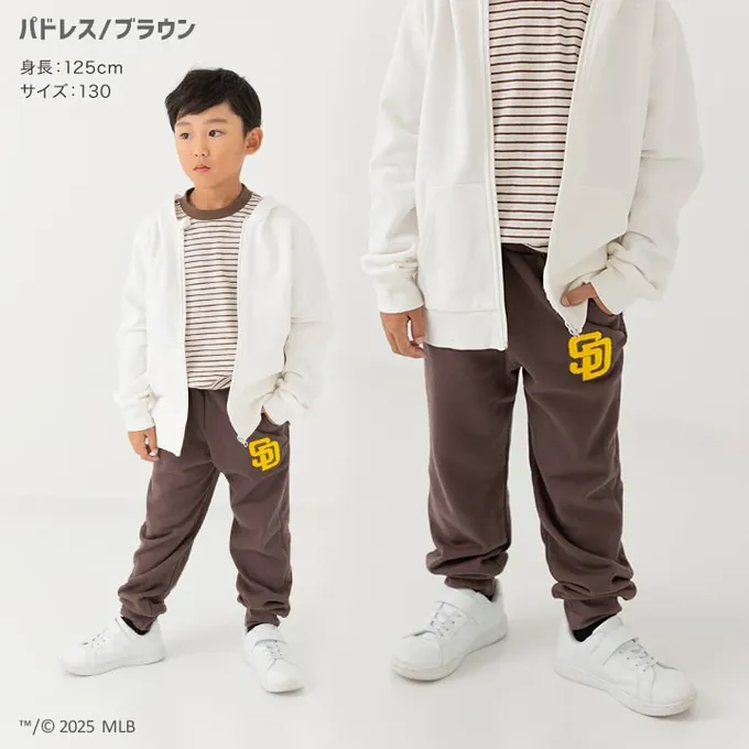 日本 Chil2 - MLB聯名 立體刺繡縮口長褲-聖地牙哥教士-咖啡
