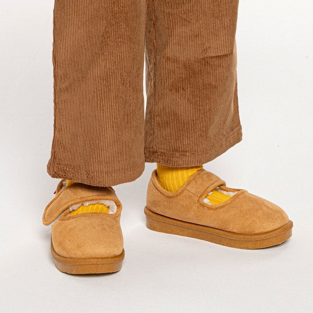 保暖毛絨防滑底魔鬼氈雪鞋-駝