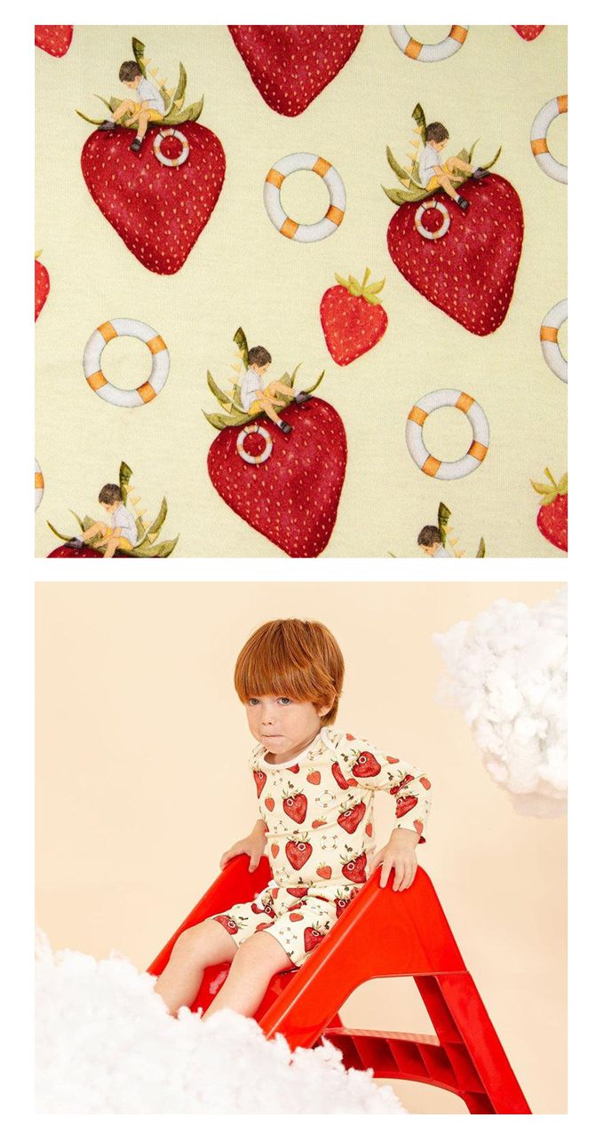 英國 SLEEP NO MORE - 100% 有機棉長袖包屁衣-草莓 (1.5-2 Y)