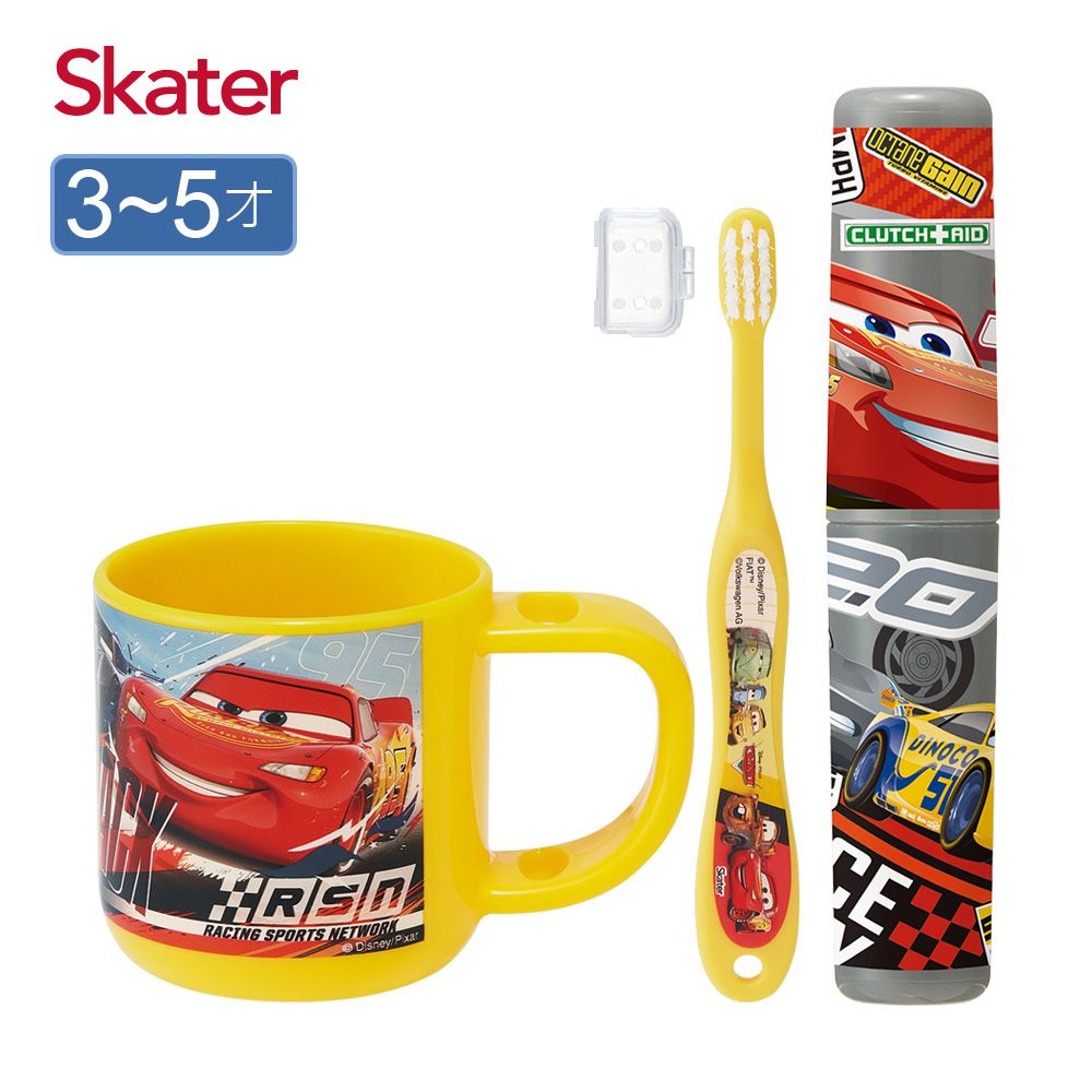 日本 SKATER - 潔牙套組(牙刷杯組+收納罐)-閃電麥昆