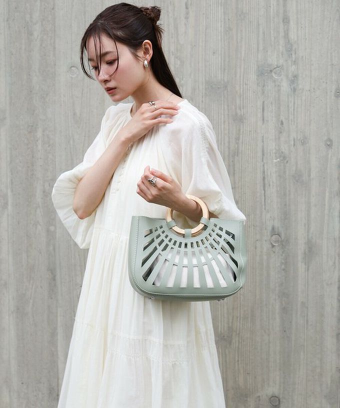 日本 Bab - 2way夏日竹柄鏤空手提/側背包-白