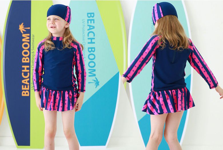 韓國 Beach Boom - UPF50+長袖泳裝/泳衣-驚艷粉彩