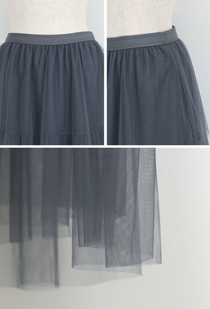 日本 BLUE EAST - 夢幻搖曳感層次薄紗長裙-炭灰