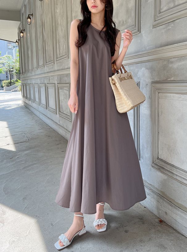 日本 GRL - 優雅後綁帶修身無袖洋裝-淺軍綠