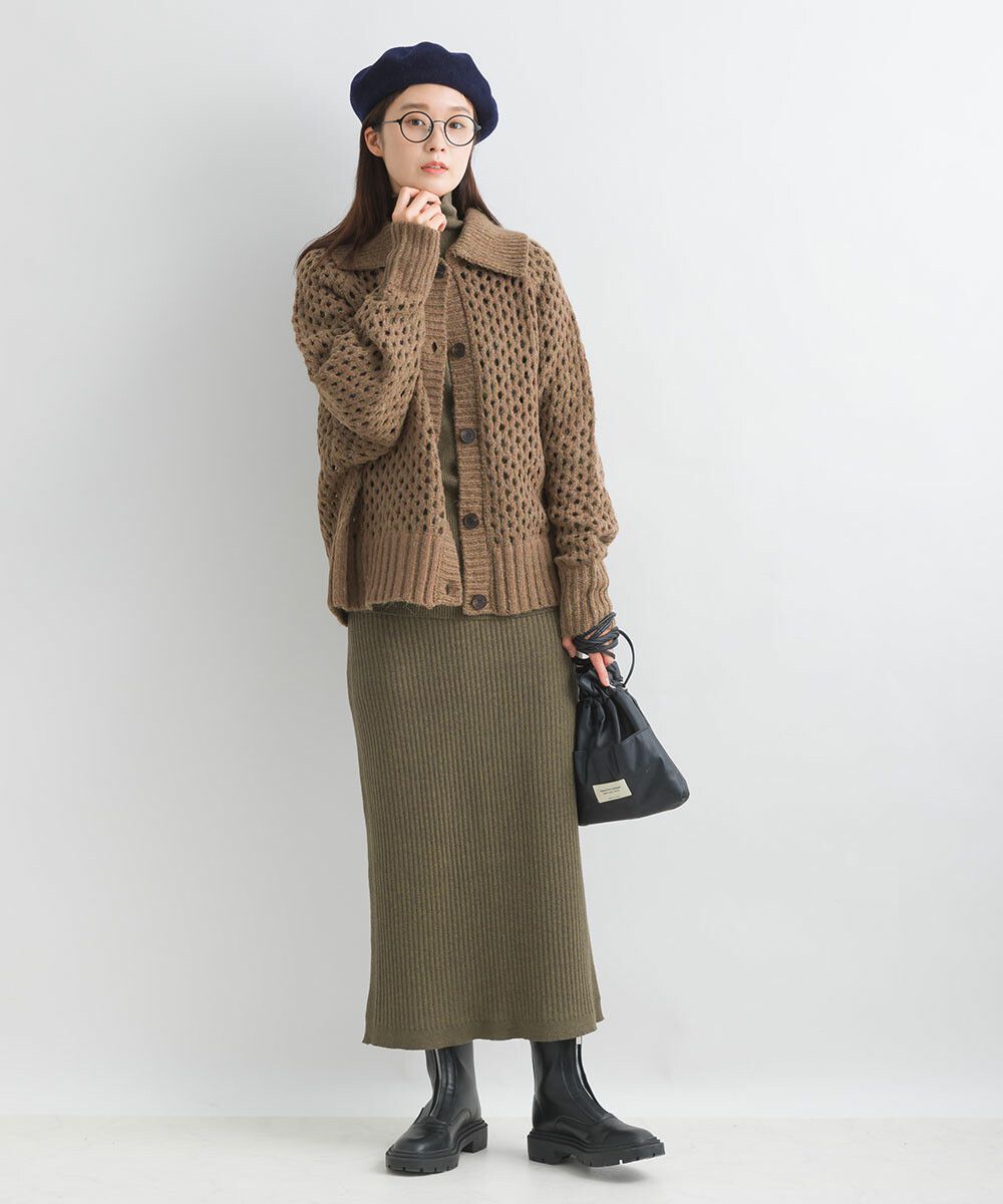 日本女裝代購 - 馬海毛觸感翻領粗針織外套-白