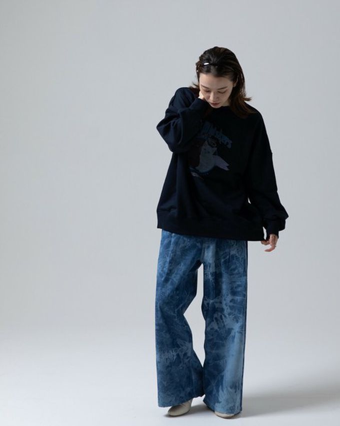 日本 gleam - 裏毛寬版天使惡魔貓咪印花大學T-白