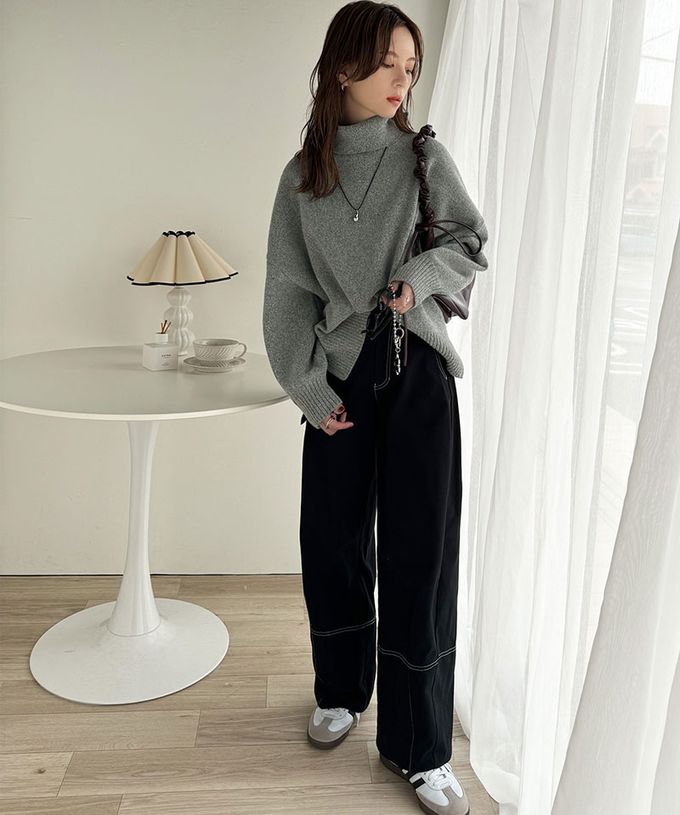 日本 Classical Elf - 氣質簡約開叉高領毛衣-象牙白