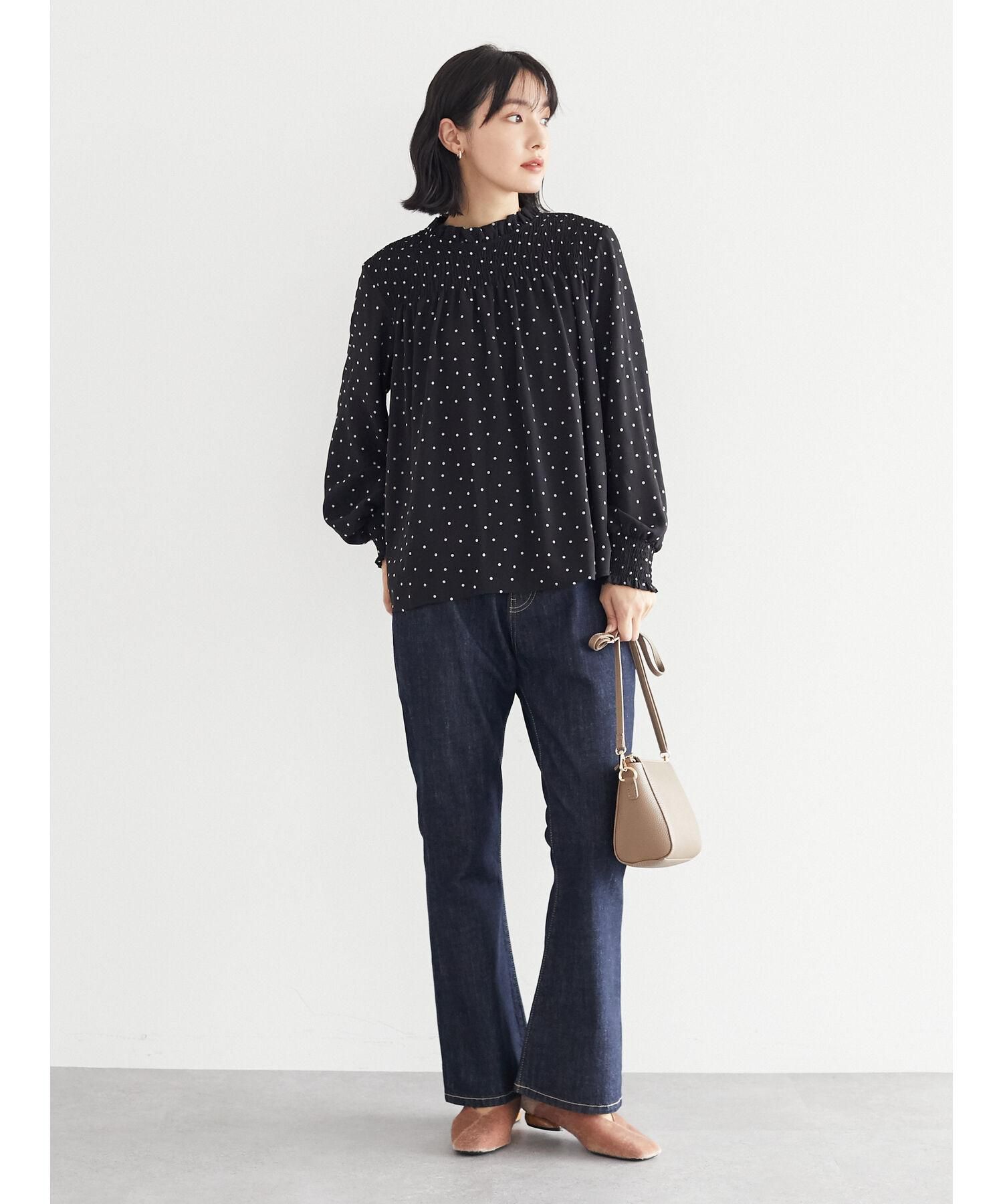 日本 ELENCARE DUE - 點點長袖上衣-酒紅