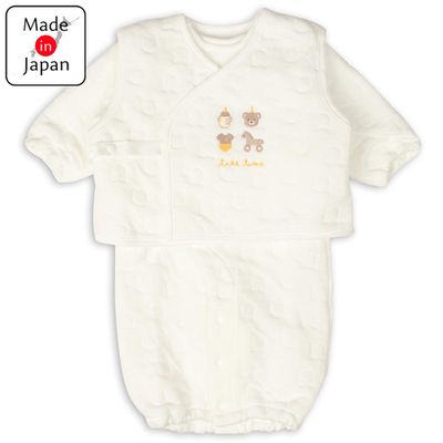 akachan honpo - 長袖保暖鋪棉連身衣附背心-米白色 (50~60cm)-日本製