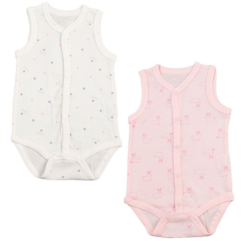 akachan honpo - 無袖速乾前開式包屁衣2件組-粉紅色