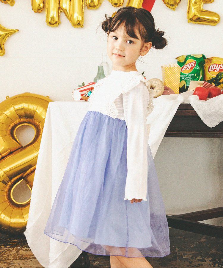 日本 BREEZE - 夢幻精靈薄紗拼接蕾絲滾邊洋裝-鮭魚粉