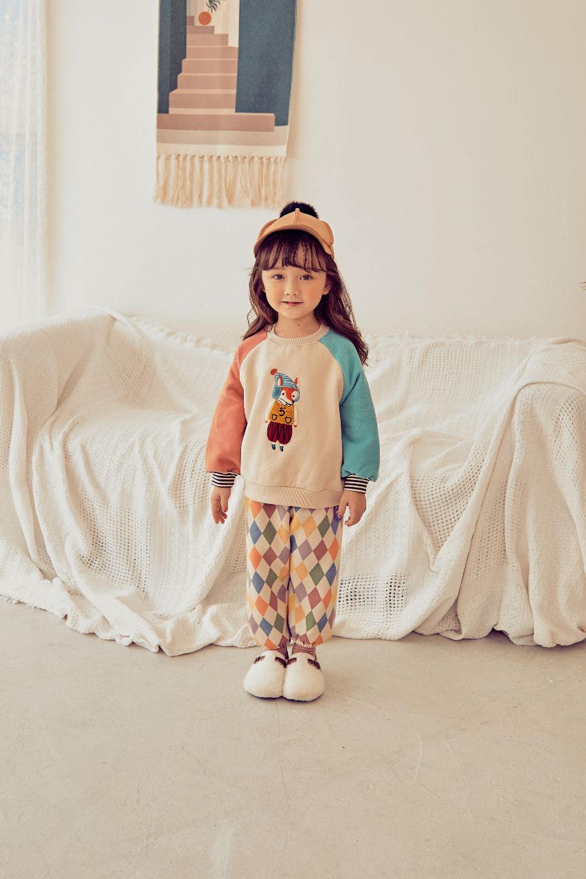 韓國 Mimico - (裏起毛)立體狐狸拼接色T