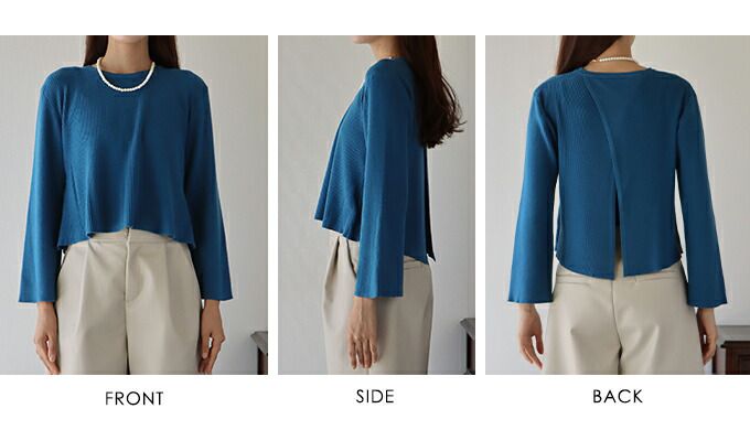 日本 BLUE EAST - 後交叉設計羅紋長袖上衣-咖啡棕