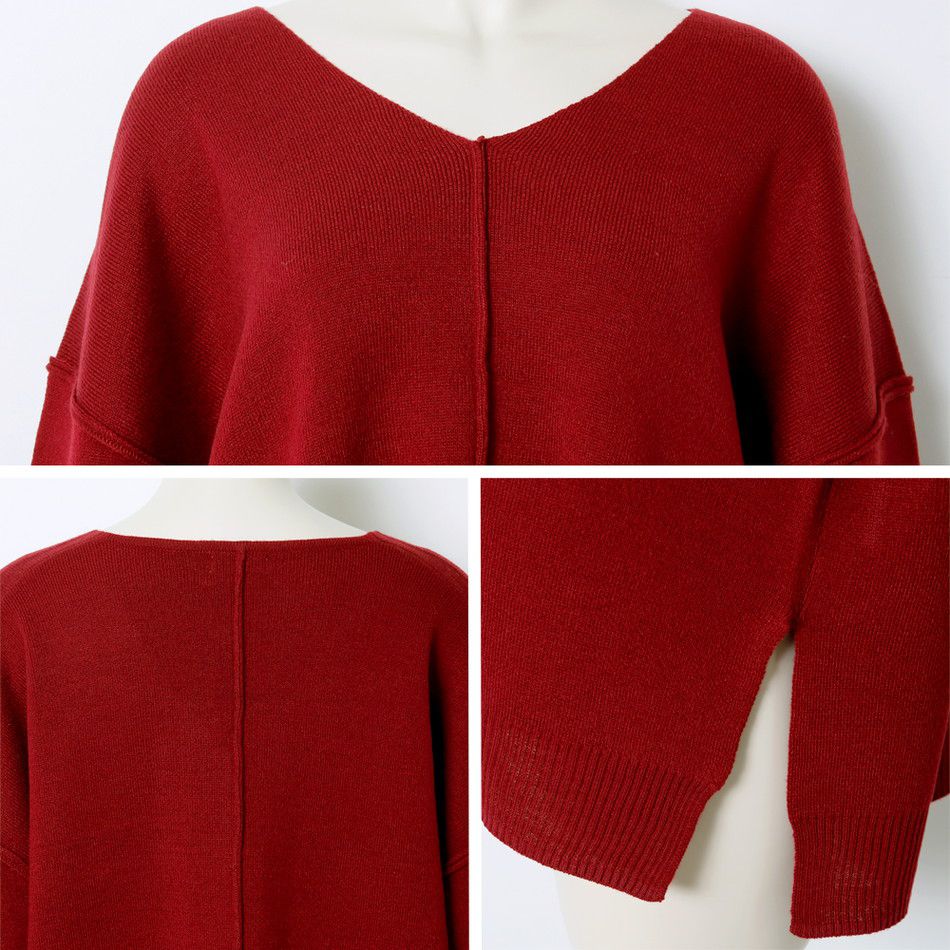 日本 Rejoule - 優雅簡約V領針織毛衣-質感紅